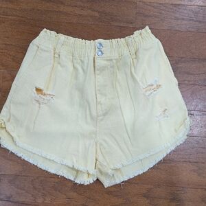 Love Tree‎ Yellow High Waist Distressed Shorts